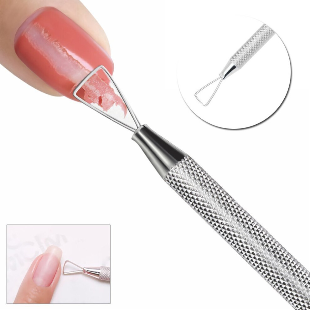 Nail Cuticle Pusher and Gel Nail Polish Remover, Stainless Steel Triangle Scraper for Manicure Prep