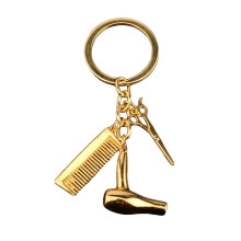 Hairdresser Keychain with Hair Dryer Scissors Comb, Creative Metal Hair Salon Gift Bag Charm