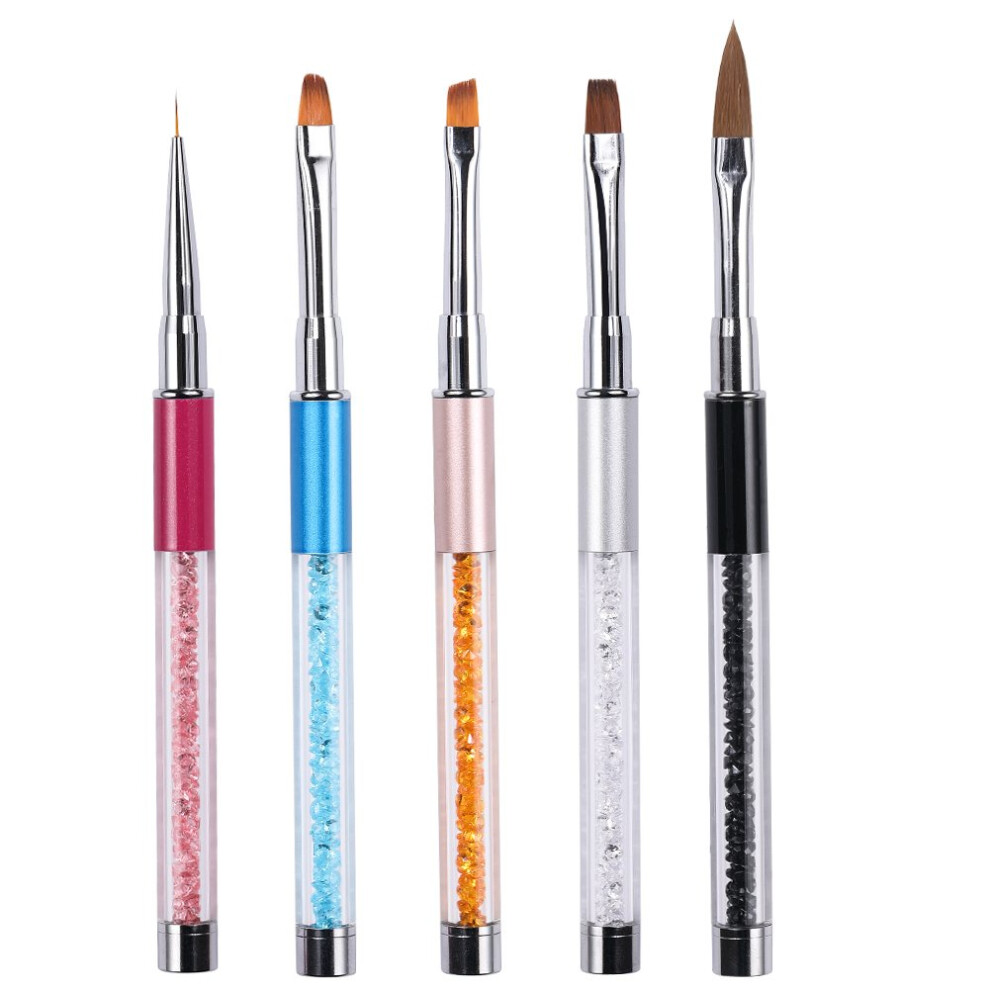 5Pcs Professional Nail Art Brush Set with Rhinestone Handles for Gel and Acrylic Painting