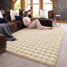 (160x230cm (5.4ft x 7.7ft), Beige) Bubble Rug Extra Large Rug Soft Shaggy Faux Fur Bubble Carpet Mat