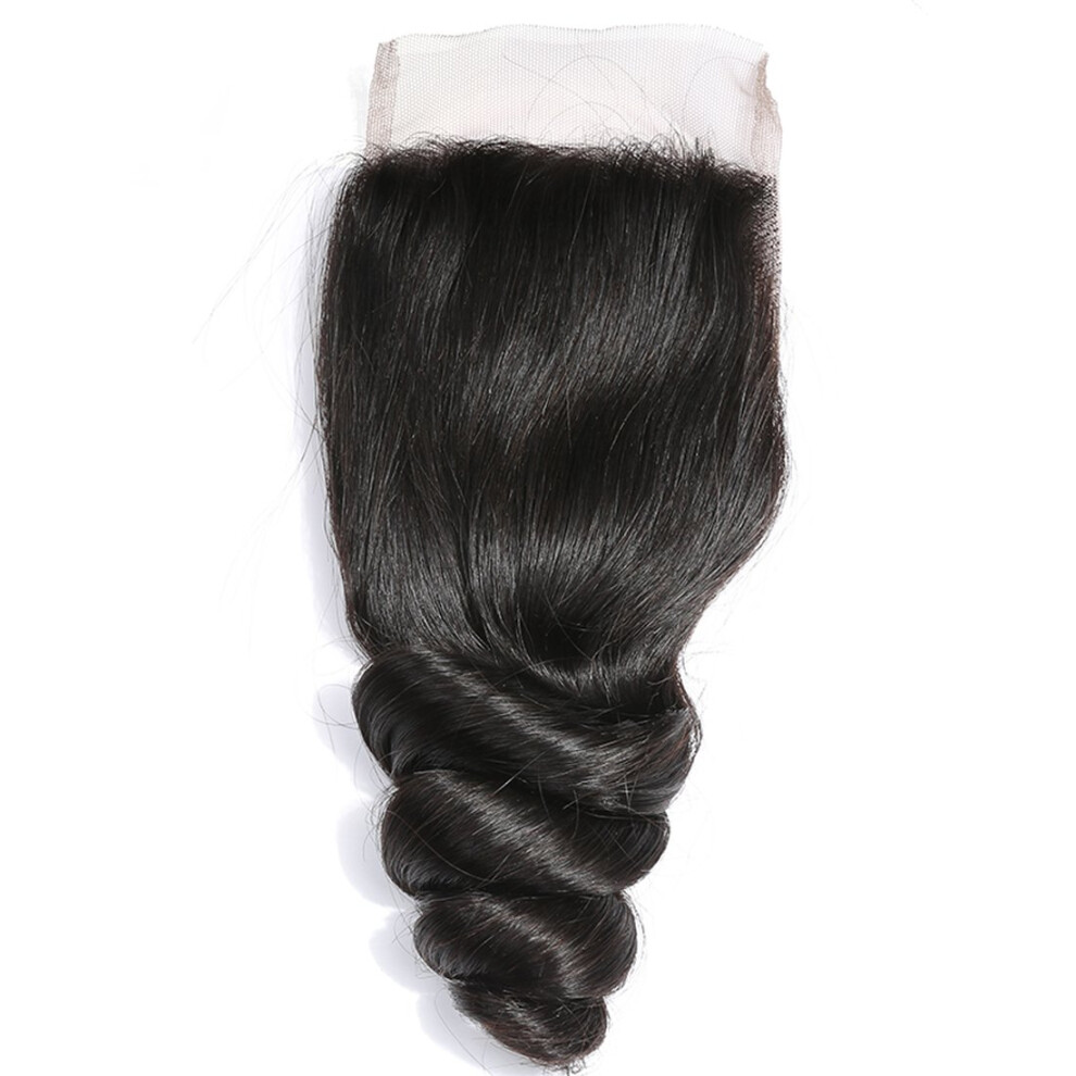 Unisex Black Brazilian Loose Wave Lace Closure 4X4 Swiss Lace Remy Human Hair Natural 120% Density 16Inch