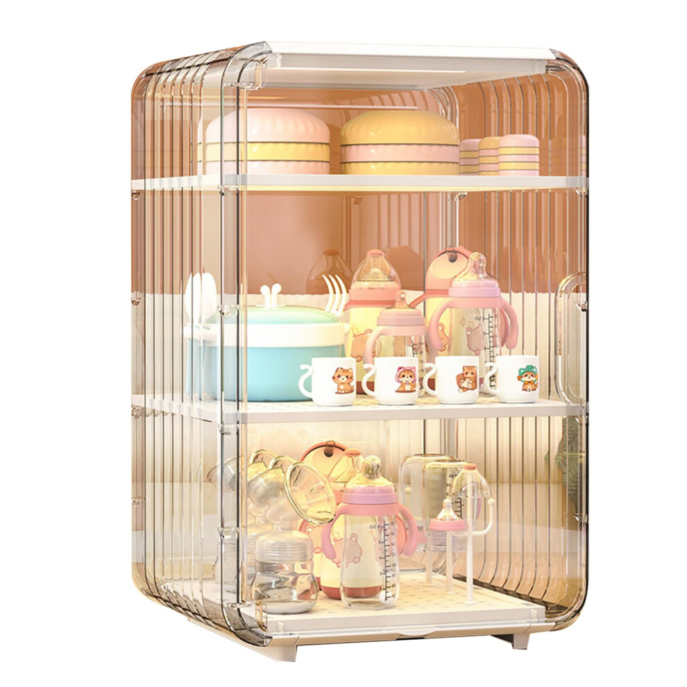 Baby Bottle Organizer with Lid, 3Tier Storage Rack with Drain Tray for Countertop Space Saving