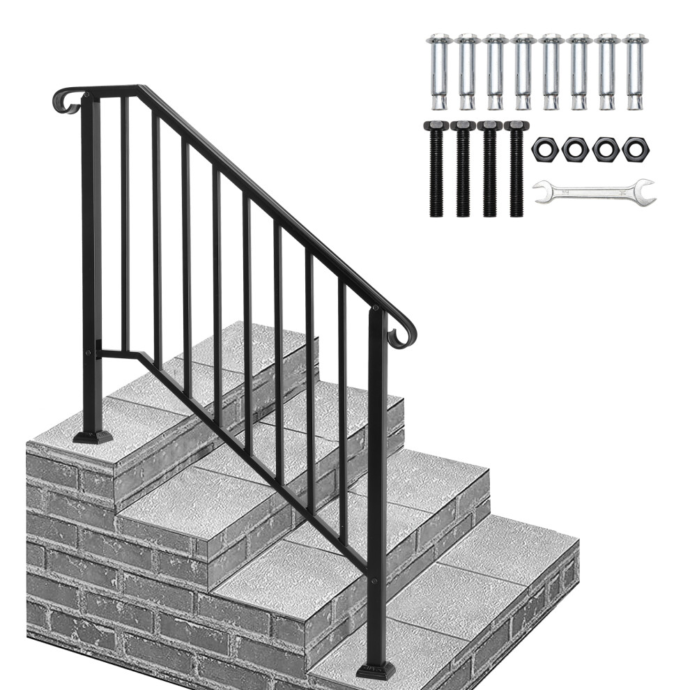 Wrought Iron 2-3 Step Handrail Picket Stair Rail Handrail Outdoor Stairs 703052547096