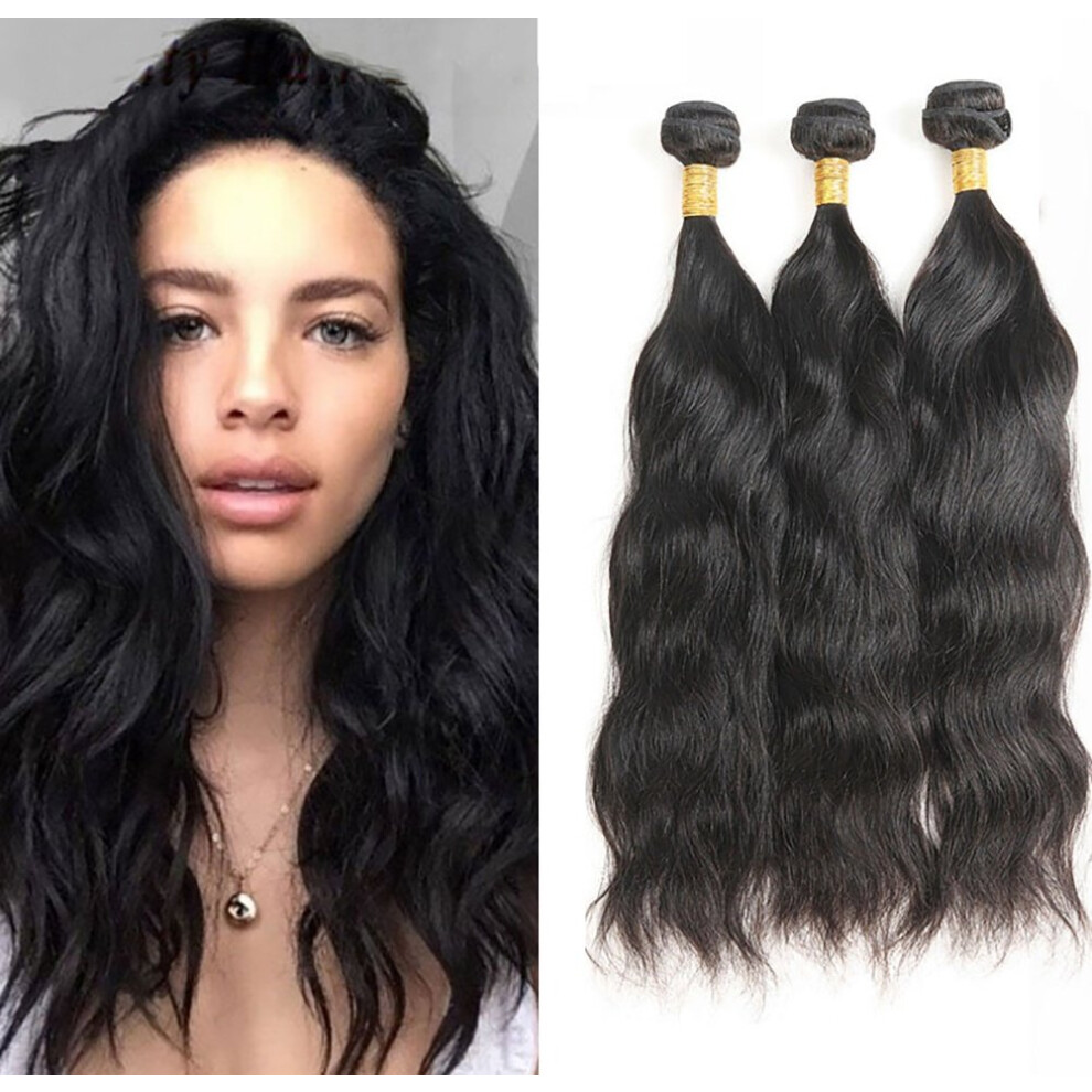 8A Peruvian Natural Wave Human Hair Extensions Virgin 26 Inch Weft Bundle Natural Black Low Shedding