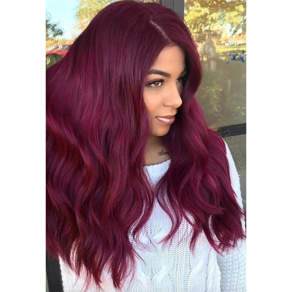 Unisex Red 22 Inch Burgundy Tape In Remy Human Hair Extensions, Silky Straight, Invisible Seamless Hairline, Reusable 20Pcs