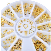 Gold Metal Nail Art Studs 3D Triangle and Square Designs for Easy Salon Style Decorations