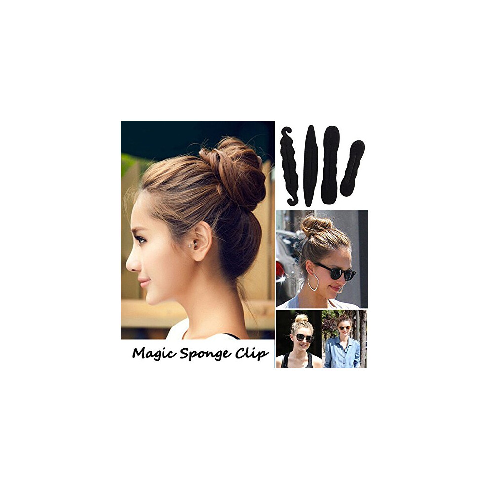 4pcs Magic Sponge Hair Bun Maker Clip Foam Donut Bun Tool for Easy Updo Styling and Strong Hold