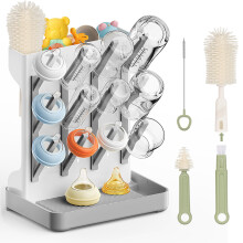 Vertical Baby Bottle Drying Rack Holds 12 Bottles BPA SpaceSaving Organizer Grey