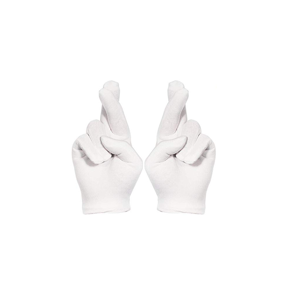 12 Pairs White Cotton Gloves Large Size for Moisturizing Dry Hands Hand Spa and Jewelry Inspection
