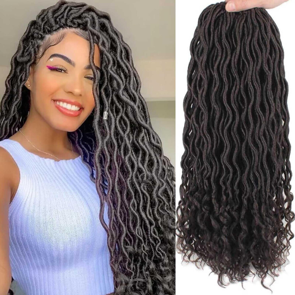 Unisex Crochet Faux Locs 18 Inch Goddess Locs Hair Extensions With Curly Ends, 6 Packs