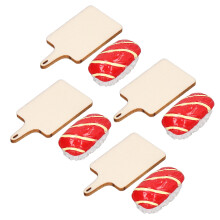 Resin Salmon Sushi Toy with Wooden Board for Dollhouse, 3x1.7x1.4cm