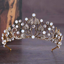 Bridal Tiara Baroque Gold Wedding Crown for Bride Elegant Floral Design Hair Accessories