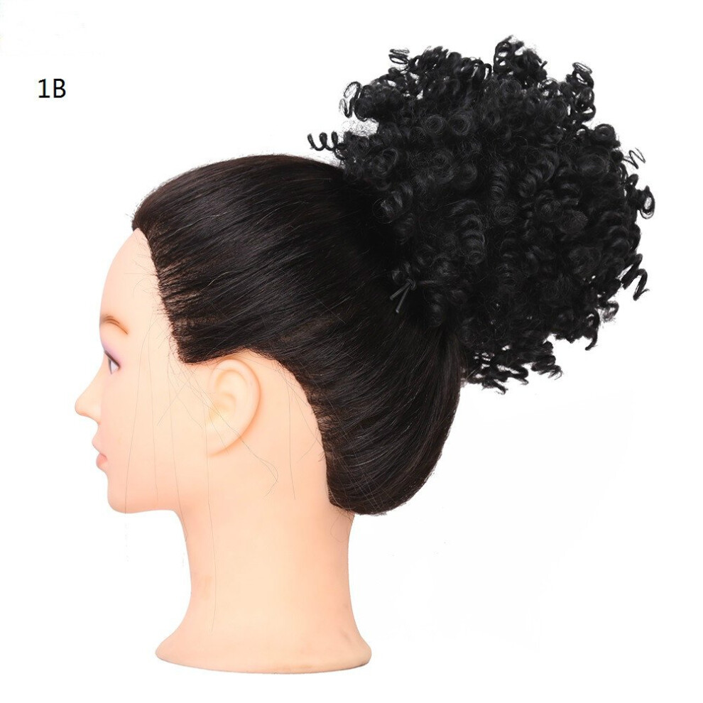 Unisex Black Afro Kinky Curly Drawstring Bun Hairpiece 8 Inch Synthetic Ponytail Extension For Women 1B
