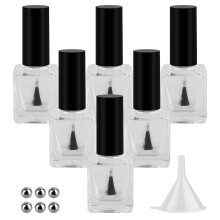 6PCS 15ml Empty Glass Nail Polish Bottles with Brush Cap Funnel and Mixing Balls for DIY Nail Art
