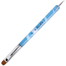 Kolinsky Nail Art Brush Size 14 with Dual End Dotting Tool, Blue Marble Handle for Manicure