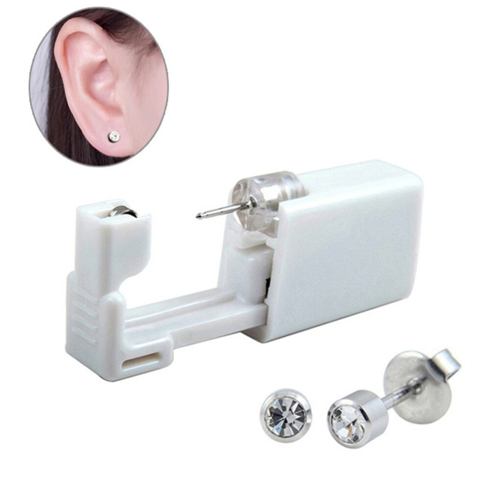 White Disposable Ear Piercing Gun With Cz Stud, No Pain Singleuse Safety Kit