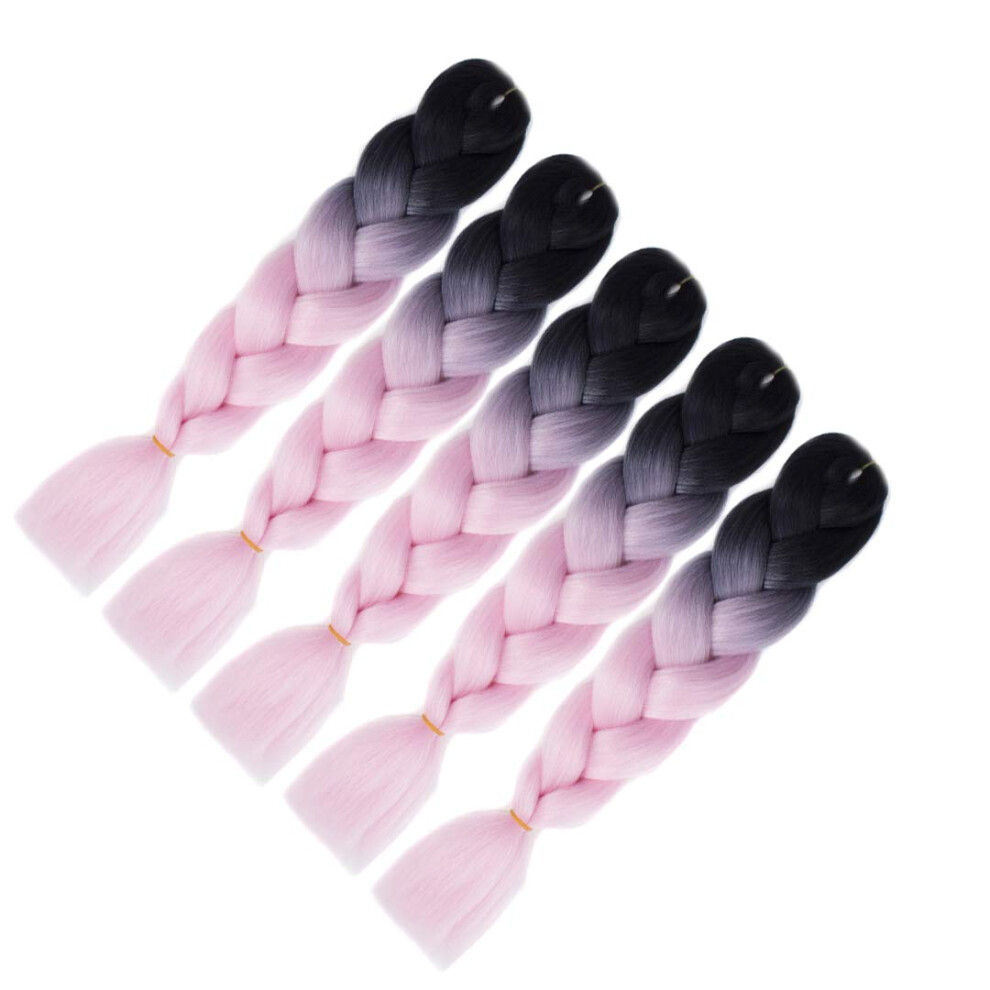 Unisex Pink,Black Braiding Hair Extensions Ombre Jumbo Braid 24 Inch Heatresistant Synthetic For Black Women Black To Pink