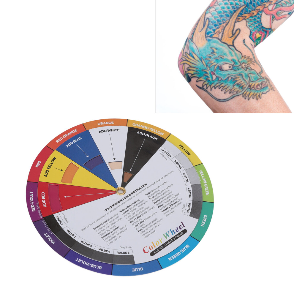 Tattoo Color Wheel Chart 13cm Diameter Pigment Mixing Guide for Artists