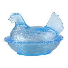 Plastic Kip op Nest Snoepkom Nestelende Kip Bedekt-Blauw