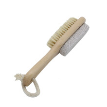 Foot Scrubber Natural Boar Bristle Body Exfoliating Brush with Wooden Handle for Wet and Dry Use
