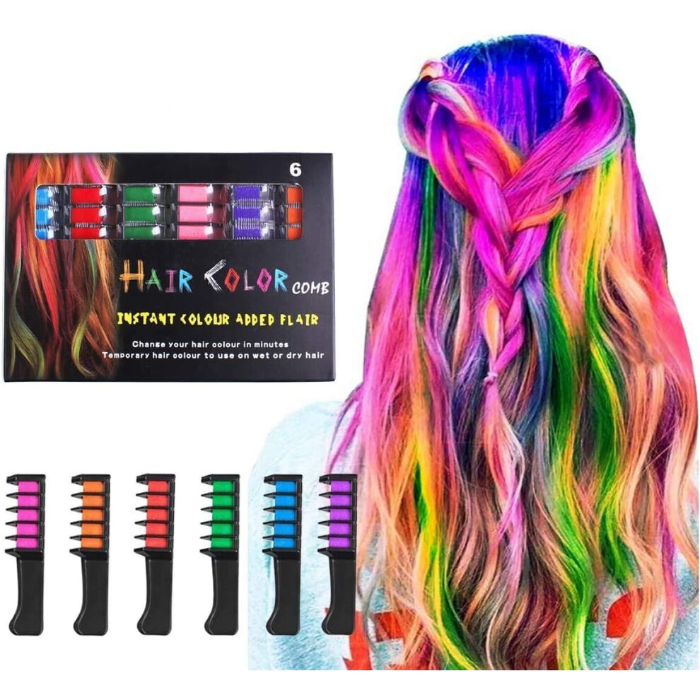 Blue/Red/Green Hair Chalk Comb, 6Color Temporary Hair Dye Marker, For Kids And Adults, Cosplay Halloween Christmas Birthday Gift
