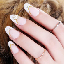 Oval Pink Flower Press On Nails with Adhesive Tabs, 24pcs Reusable Fake Nails for Women