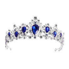 Blue Crystal Bridal Tiara Silver Rhinestone Wedding Crown Sparkling Elegance for Women