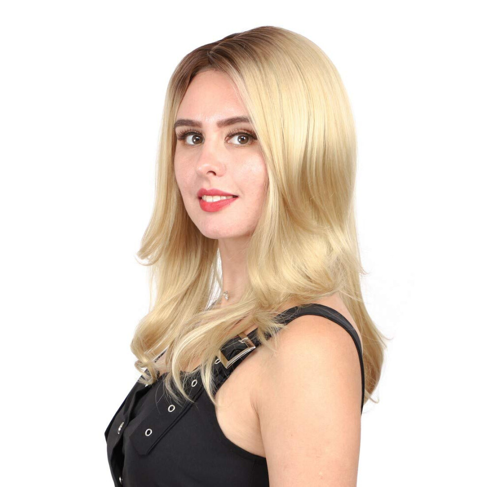 Unisex Lace Front Wig Ombre Blonde 16 Inch Synthetic Wavy Hair Heatresistant Natural Hairline For Women