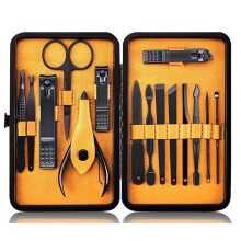 Professional 15 Piece Manicure Pedicure Set with Stainless Steel Nail Clippers and Leather Case