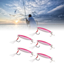 5Pcs 15g Pink Metal Vib Hard Fishing Lures with Feather & Sequin Hooks