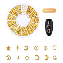 Metal Nail Art Decorations 3D Moon Star Heart Flower Charms Bright Luster Finish for DIY Manicure