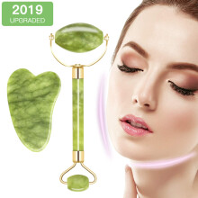 Jade Roller and Gua Sha Set for Face and Neck, AntiPuffiness Massage, AntiAging Skincare Tool