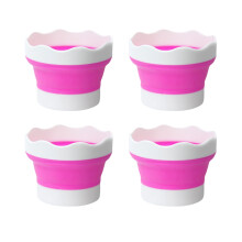 Collapsible Silicone Paint Brush Cleaner Bucket 4 Pack Pink with Foldable Design for Watercolor and Oil Painting
