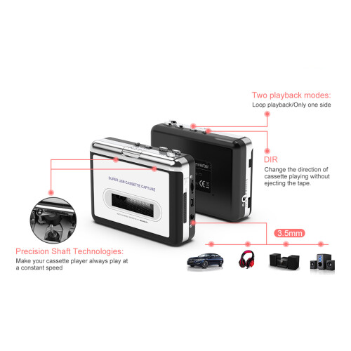Portable MP3 Cassette Player Converter, Auto Reverse, USB Output 2