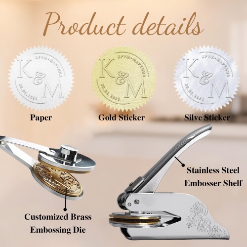 Custom Embosser with Brass Mold for Wedding Invitations,  Stamp 1.6/2 Inch 2