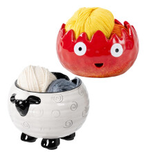 Ceramic Yarn Bowl for Knitting and Crochet, Sheep Design Holder with Tangle Yarn Guide