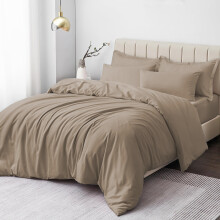 (Beige, King) Plain Duvet Cover Single Double King Bed Set Quilt