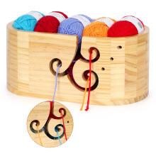 Extra Large Acacia Wooden Yarn Bowl for Knitting and Crocheting with 3 Holes Tangle Design