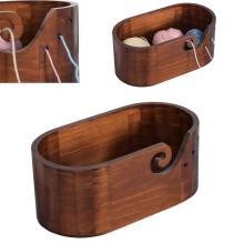 Large Wooden Yarn Bowl for Knitting and Crocheting with Swirl Design Holes and Tangle Flow