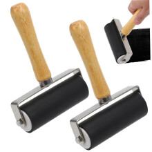 Brayer Roller Set for Printmaking and Crafts, Durable Rubber Ink Roller with Comfort Grip, 2PCS Black