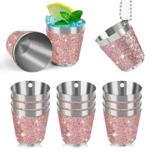 12 St Shot Cups Metall för Att Hänga Shot Glasögon Rostfritt Stål med Kedja Shot Glas 30ml Shot Cup för Bröllopsfester