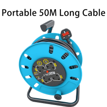 50M Blue Retractable Cable Reel Heavy Duty Extension Cord Reel UK Plug
