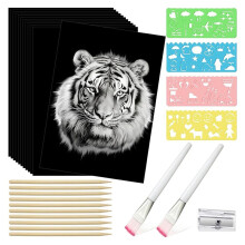 127 St Scratch Paper Art Set Trä Styluses och Schabloner för DIY Födelsedagsfest Presenttillbehör (8,5 X 11 Tum)