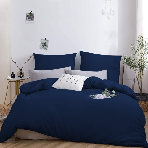 Imperial Rooms (Navy Blue, Single) Plain Duvet Cover Single Double King Bed Set Quilt 1