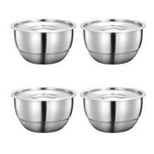 304 Stainless Steel Rice Bowl Set with Lids - 4pcs Thickened Anti-Scald Soup Bowls Kitchen Tableware