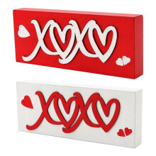 Happy Valentines Day Decorations, Kiss Valentines Sign, 2 Pieces Wooden Block Set, Valentine's Day Decor