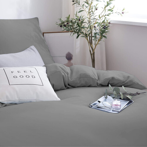 Imperial Rooms (Grey, Single) Plain Duvet Cover Single Double King Bed Set Quilt 2