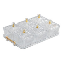 Dried Fruit Snack Serving Platter Appetizer Serving Tray Multipurpose 6 Bowls Divided Serving Bowls,Transparent-White