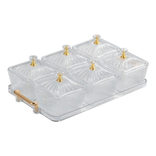 Dried Fruit Snack Serving Platter Appetizer Serving Tray Multipurpose 6 Bowls Divided Serving Bowls,Transparent-White