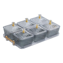 Dried Fruit Snack Serving Platter Appetizer Serving Tray Multipurpose 6 Bowls Divided Serving Bowls,Transparent-Gray